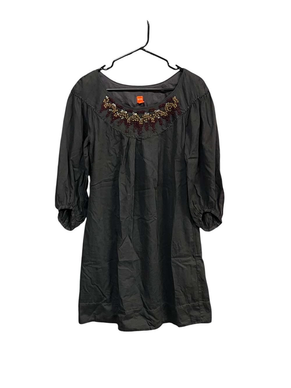 BOSS Hugo Boss Gray Embellished Embroidered Boho Tunic Shift Dress 4 eclectic
